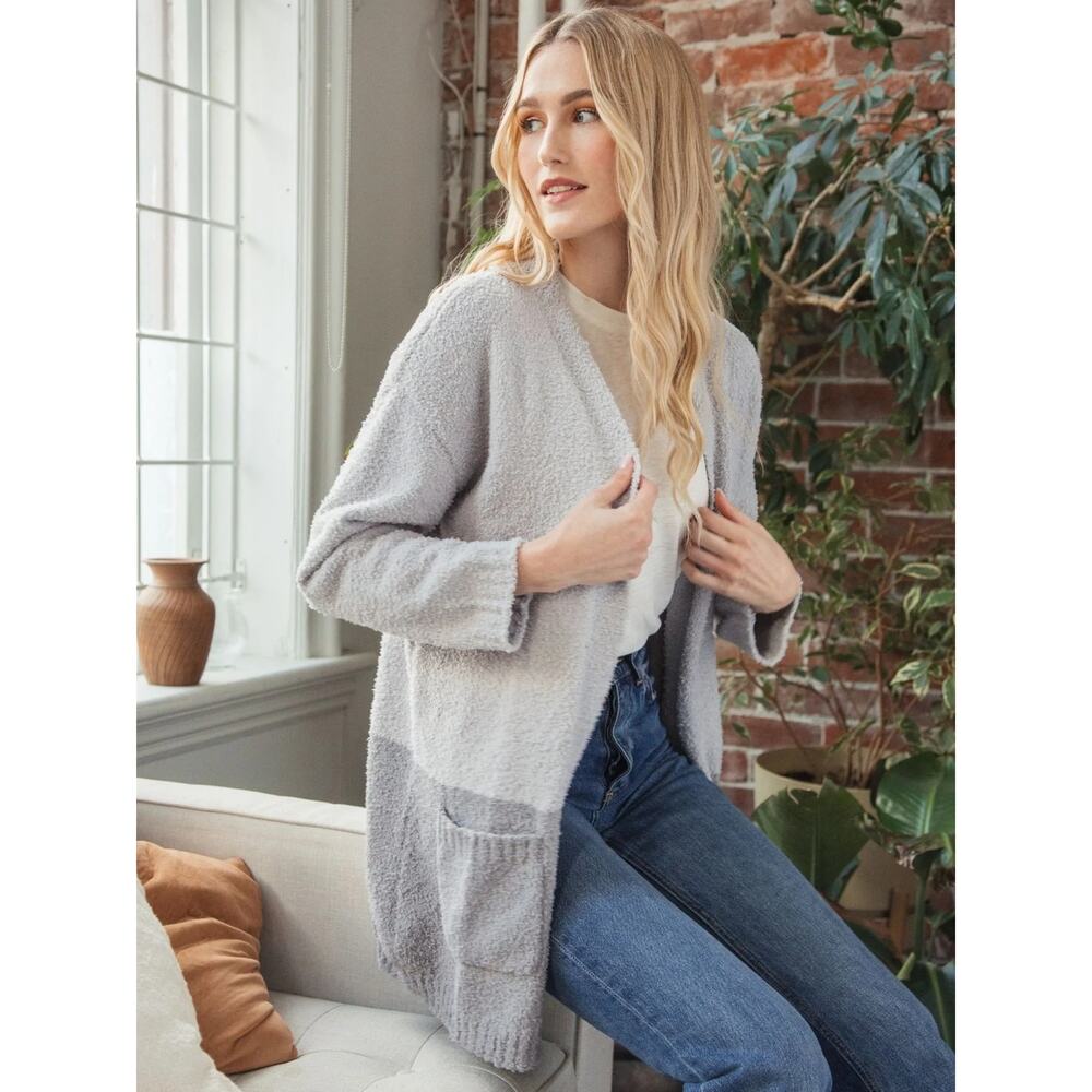 Thread & Supply Two-Tone Gray Cozy Cloud Wrap Cardigan Sweater Women's One Size